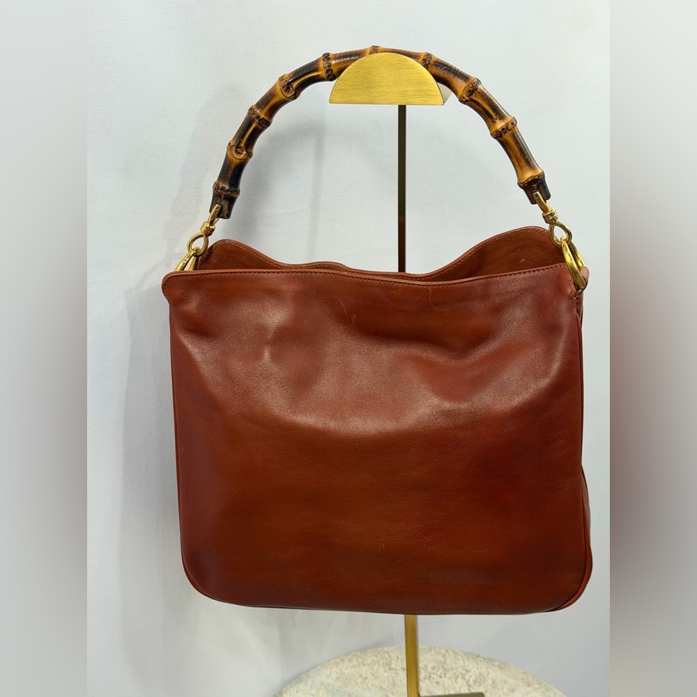 Vintage Gucci Bamboo Handle Cognac Leather Hobo Shoulder Bag - Picture 3 of 13